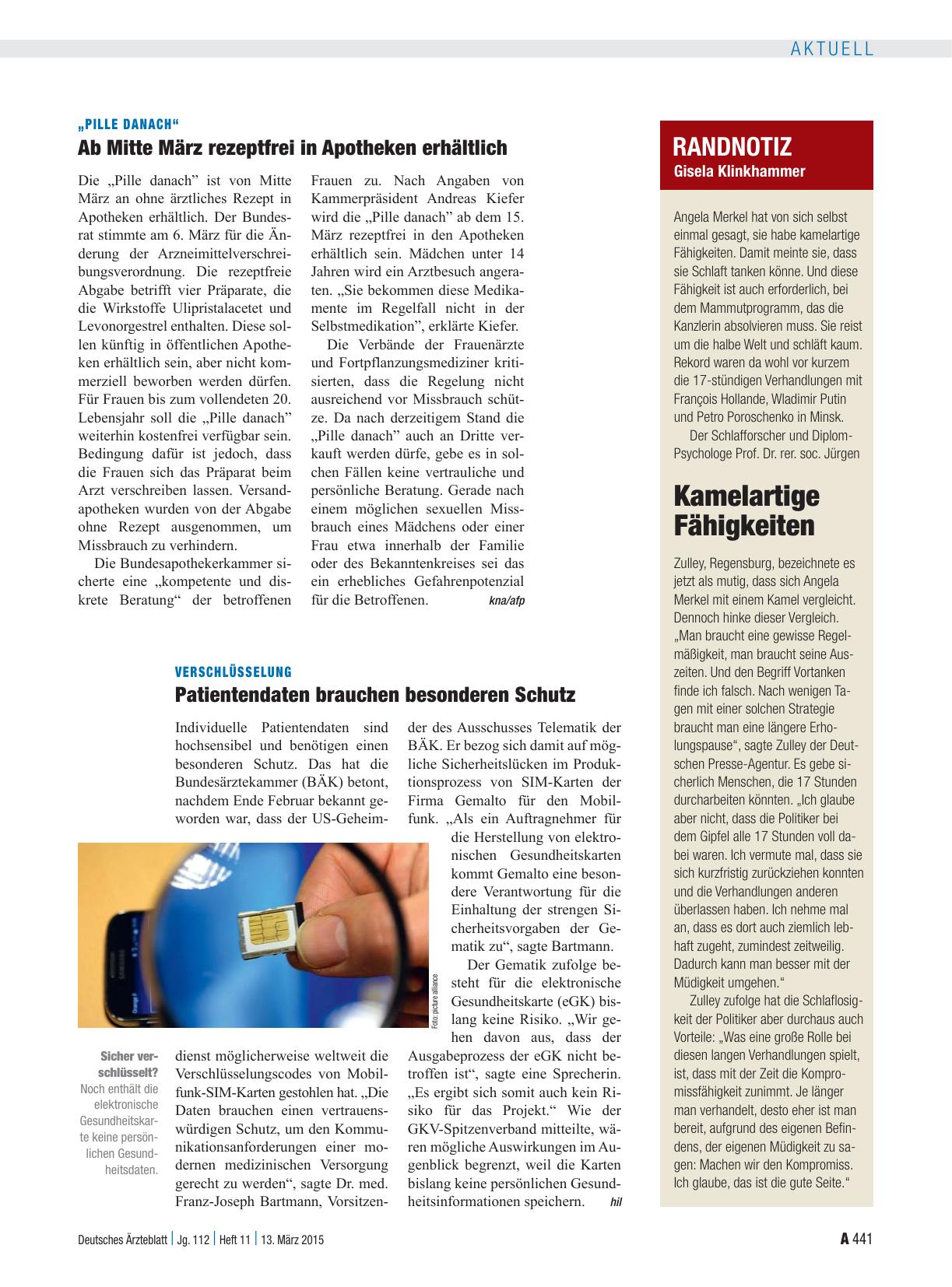 Vorschauseite 1: „Pille danach“: Ab Mitte März rezeptfrei in Apotheken erhältlich