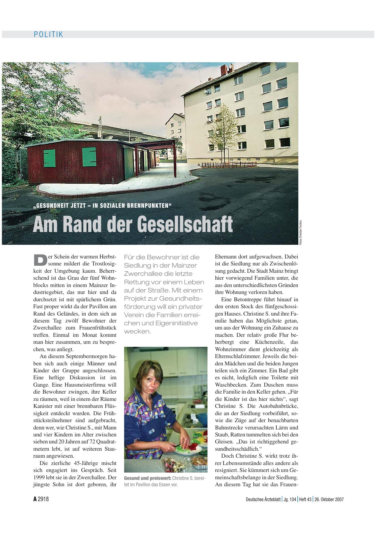 Vorschauseite 1: „Gesundheit jetzt – in sozialen Brennpunkten“: Am Rand der Gesellschaft