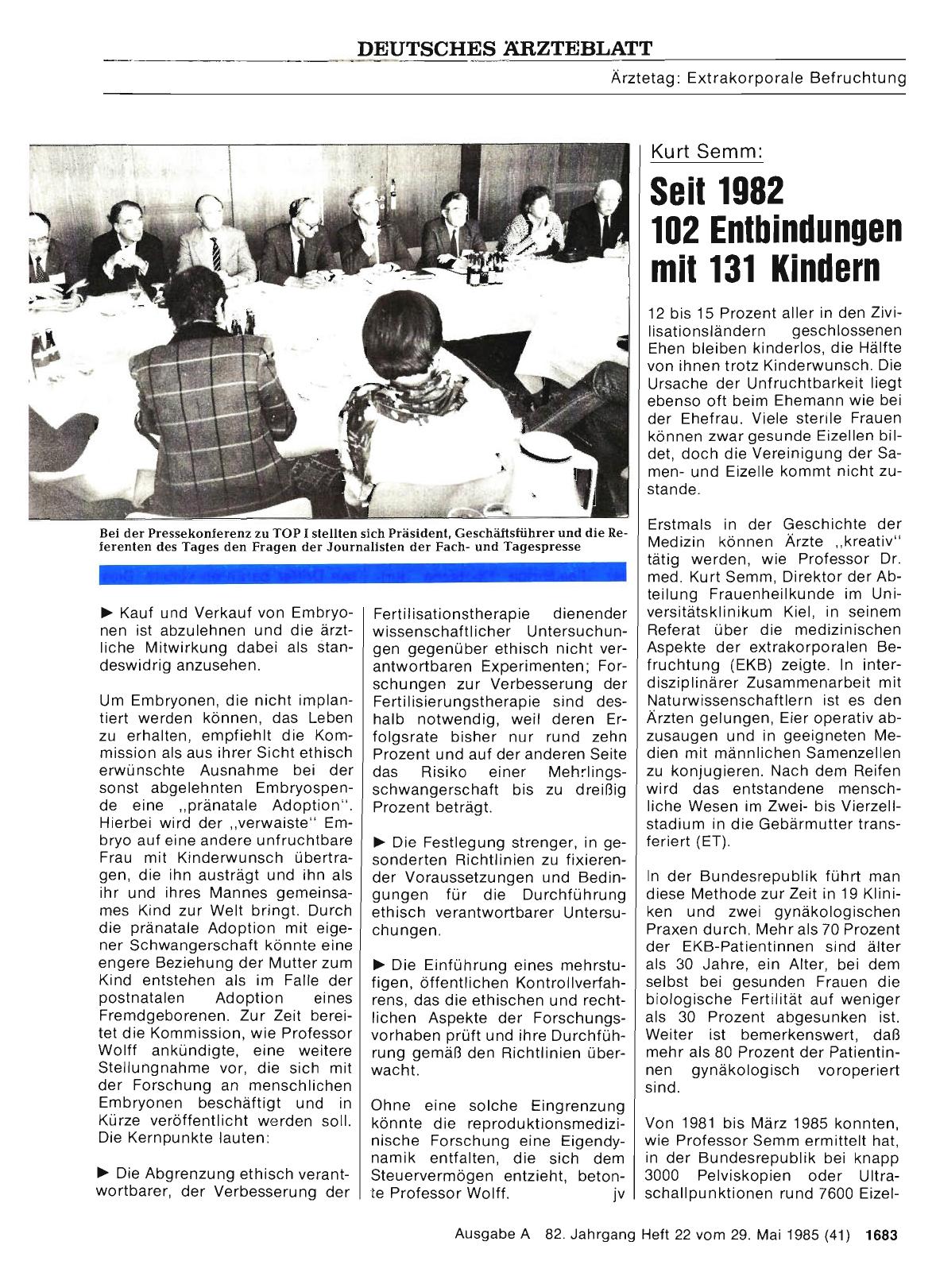 Vorschauseite 1: Kurt Semm: Seit 1982 102 Entbindungen mit 131 Kindern