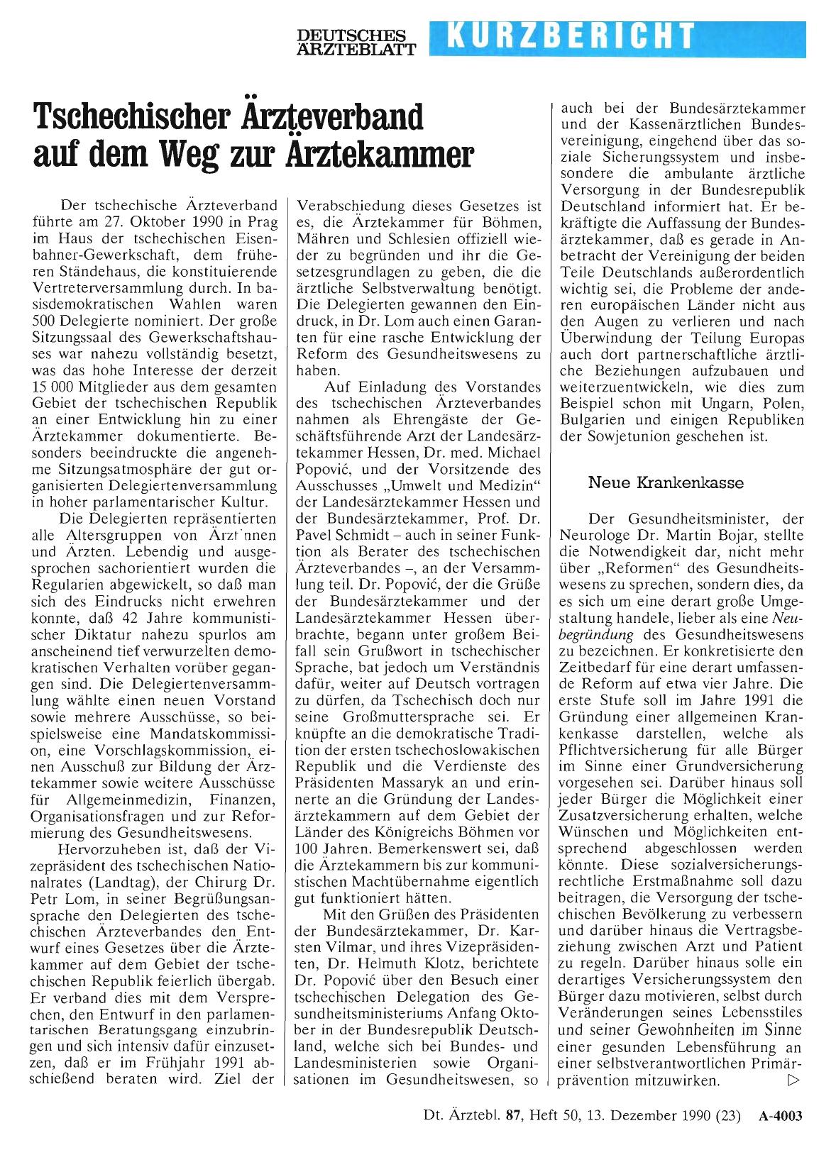 Vorschauseite 1: Tschechischer Ärzteverband auf dem Weg zur Ärztekammer