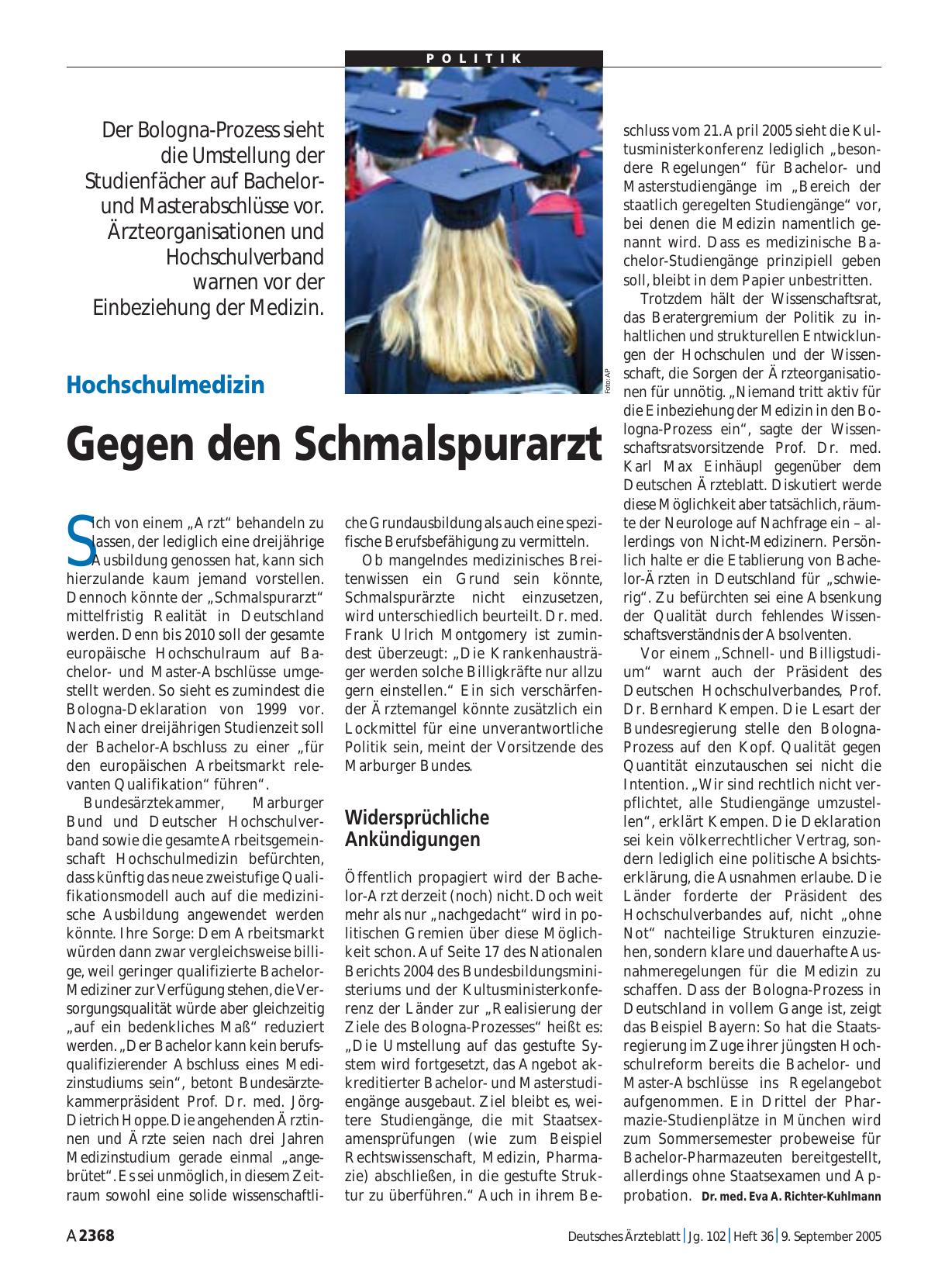 Vorschauseite 1: Hochschulmedizin: Gegen den Schmalspurarzt