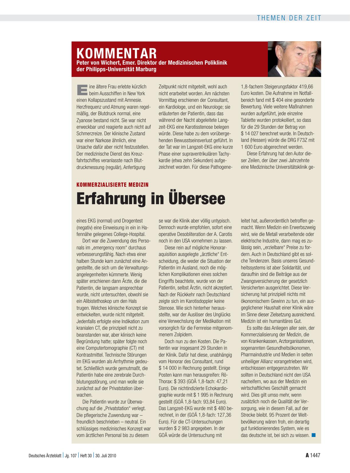 Vorschauseite 1: Kommerzialisierte Medizin: Erfahrung in Übersee