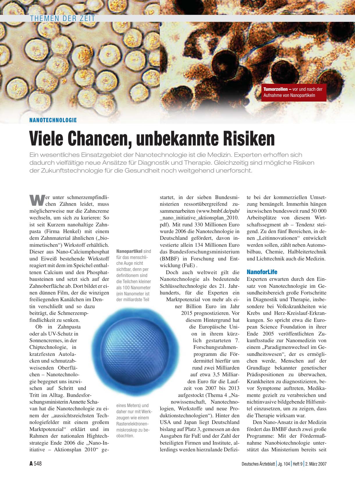 Vorschauseite 1: Nanotechnologie: Viele Chancen, unbekannte Risiken
