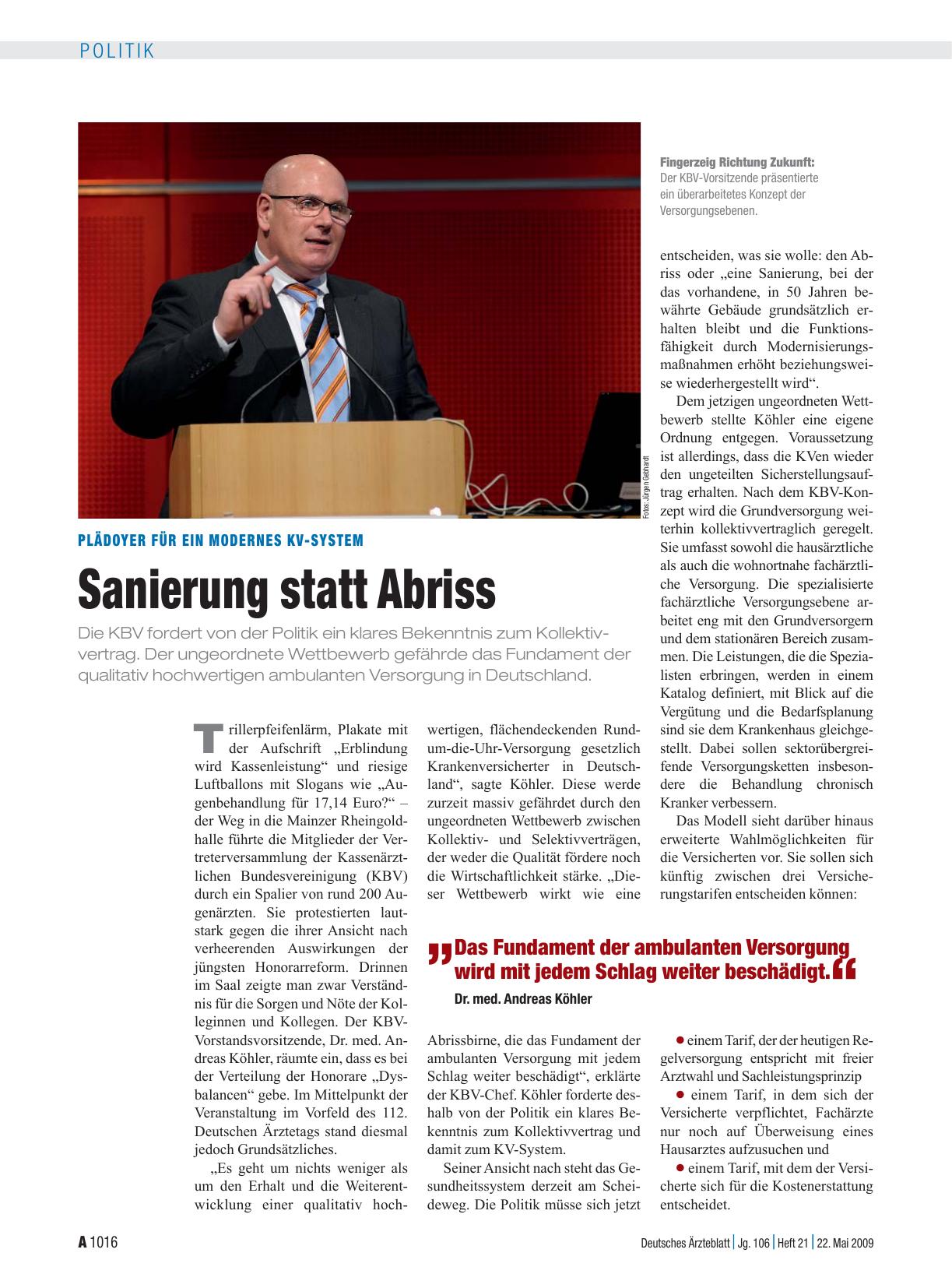 Vorschauseite 1: Plädoyer für ein modernes KV-System: Sanierung statt Abriss