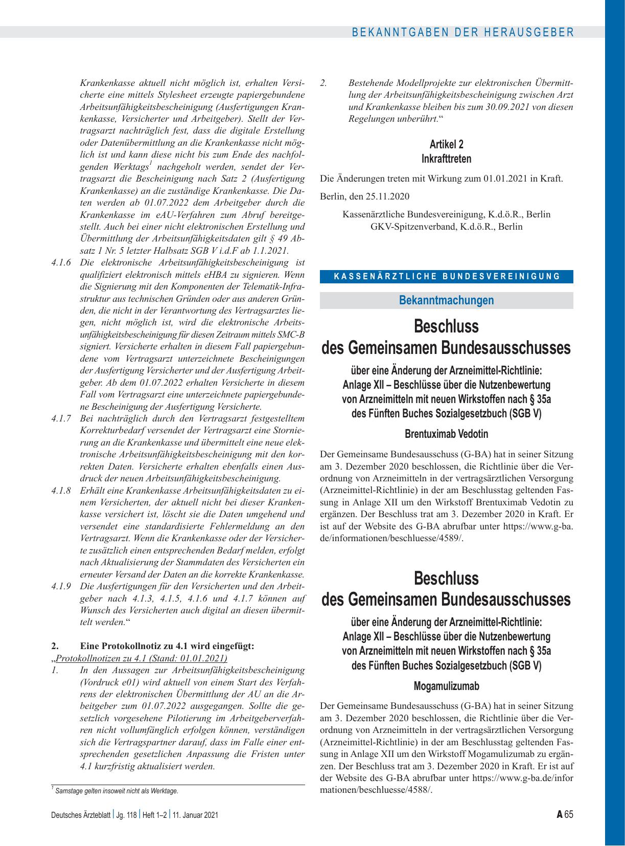 Vorschauseite 1: Beschluss des Gemeinsamen Bundesausschusses über eine Änderung der Arzneimittel-Richtlinie: Anlage XII – Beschlüsse über die Nutzenbewertung von Arzneimitteln mit neuen Wirkstoffe…