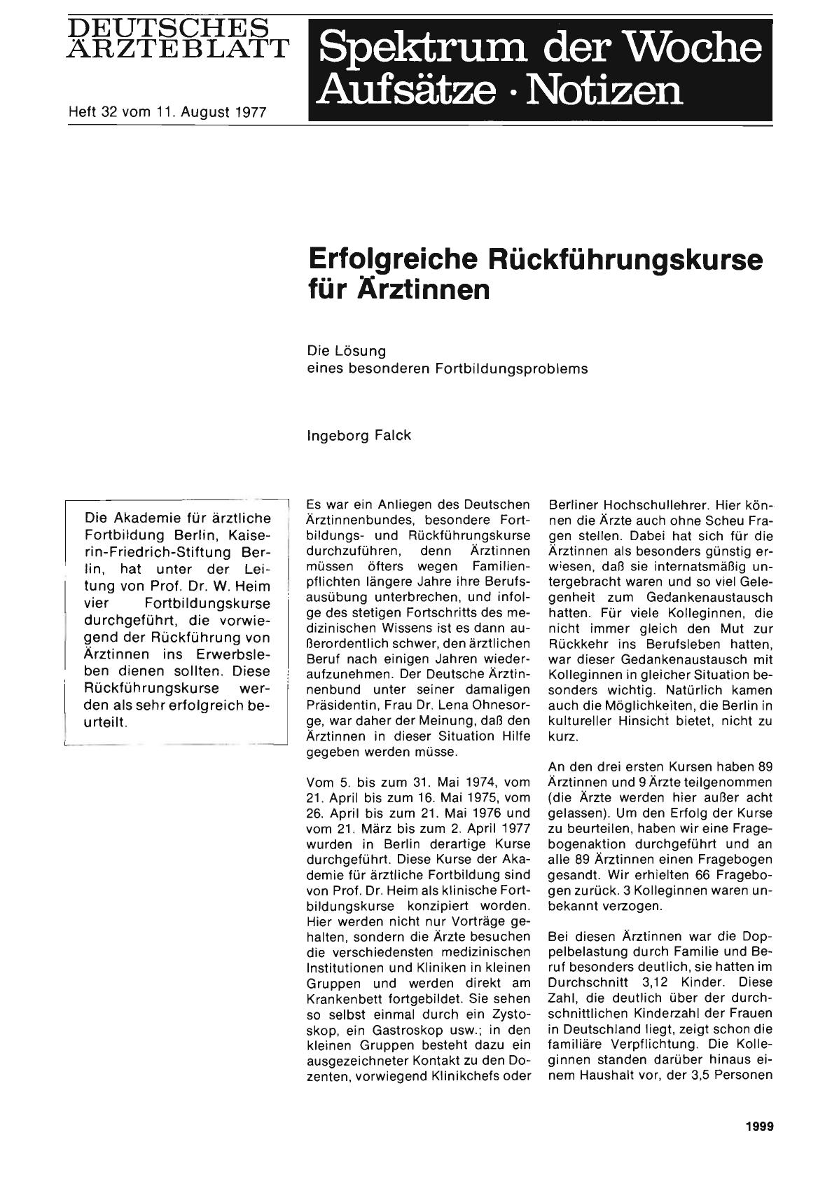 Vorschauseite 1: Erfolgreiche Rückführungskurse für Ärztinnen: Die Lösung eines besonderen Fortbildungsproblems