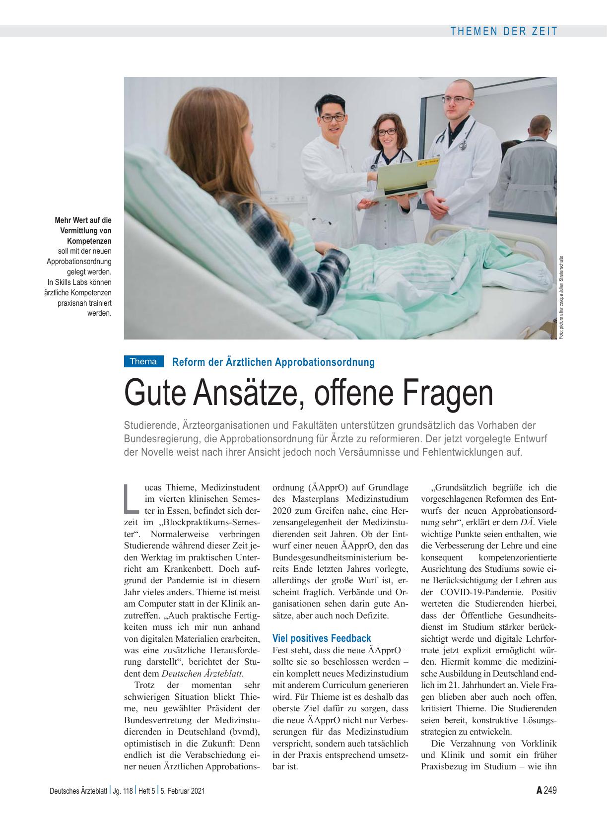 Vorschauseite 1: Reform der Ärztlichen Approbationsordnung: Gute Ansätze, offene Fragen