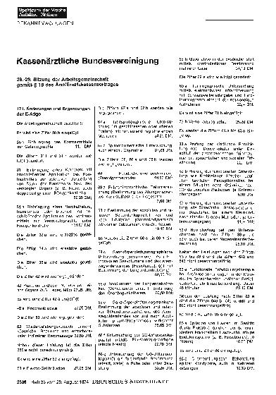 Vorschauseite 1: Kassenärztliche Bundesvereinigung: 28. /29. Sitzung der Arbeitsgemeinschaft gemäß § 19 des Arzt/Ersatzkassenvertrages