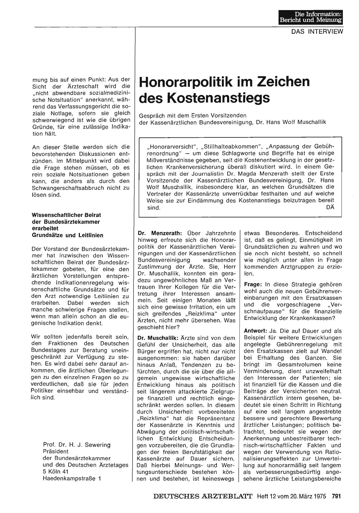 Vorschauseite 1: Honorarpolitik im Zeichen des Kostenanstiegs