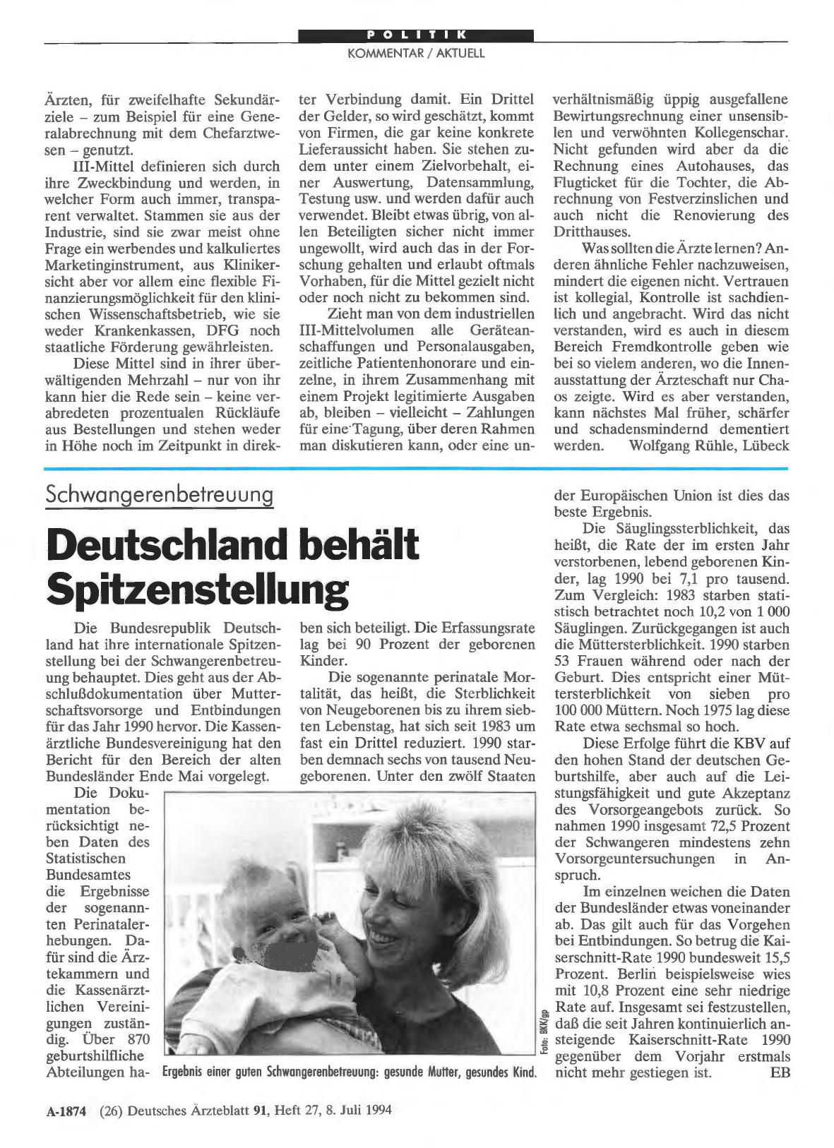 Vorschauseite 1: Schwangerenbetreuung: Deutschland behält Spitzenstellung