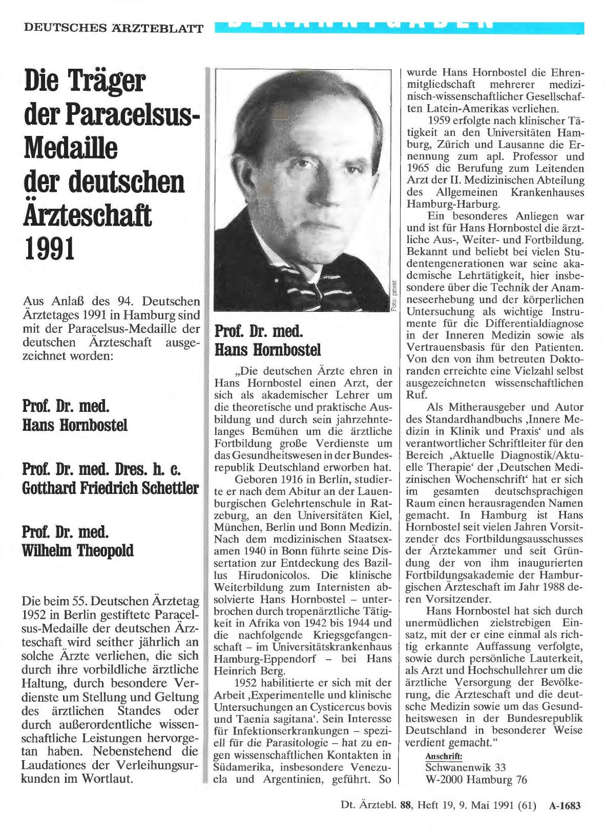 Vorschauseite 1: Die Träger der Paracelsus-Medaille der deutschen Ärzteschaft 1991:
