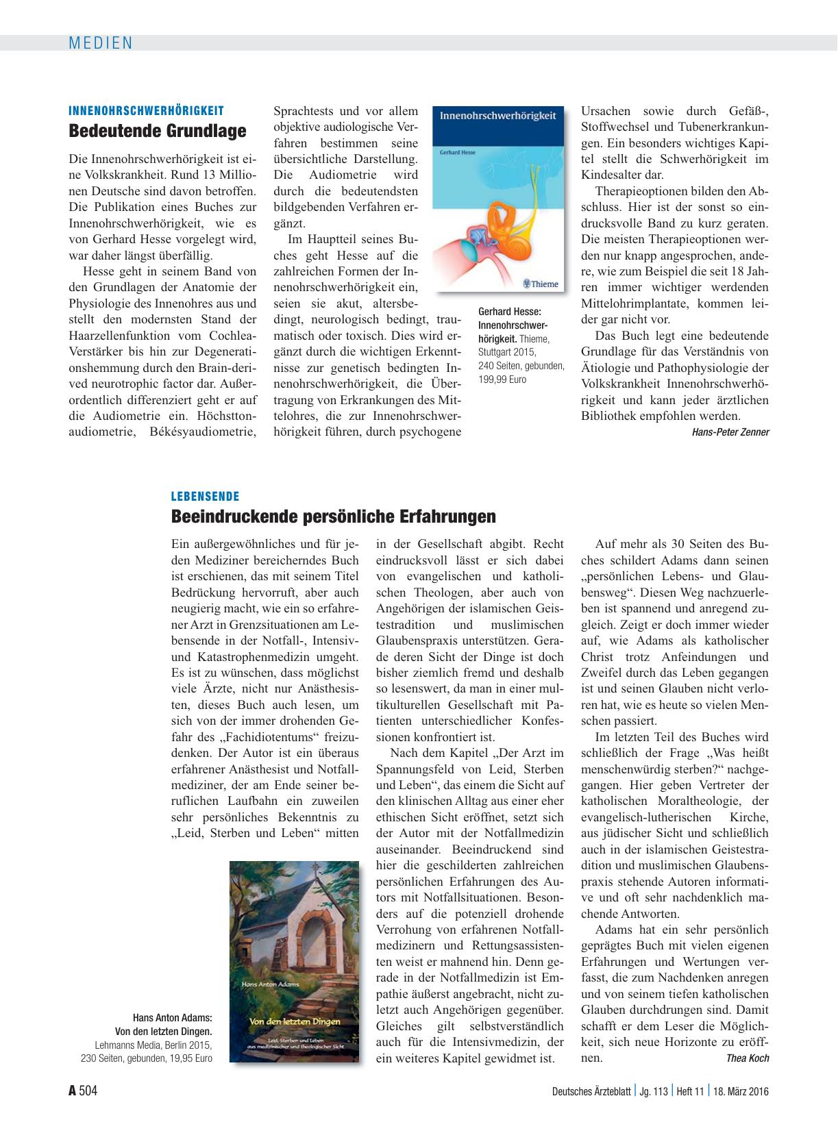 Vorschauseite 1: Innenohrschwerhörigkeit: Bedeutende Grundlage