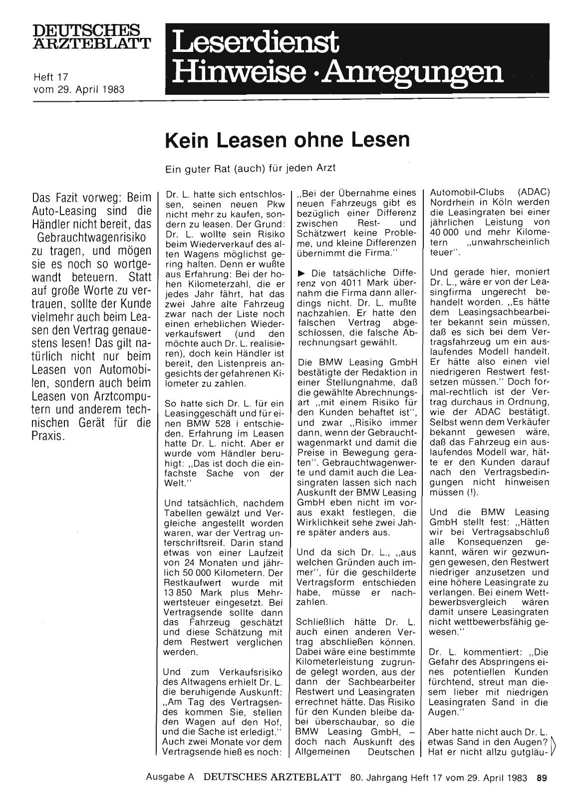 Vorschauseite 1: Kein Leasen ohne Lesen: Ein guter Rat (auch) für jeden Arzt