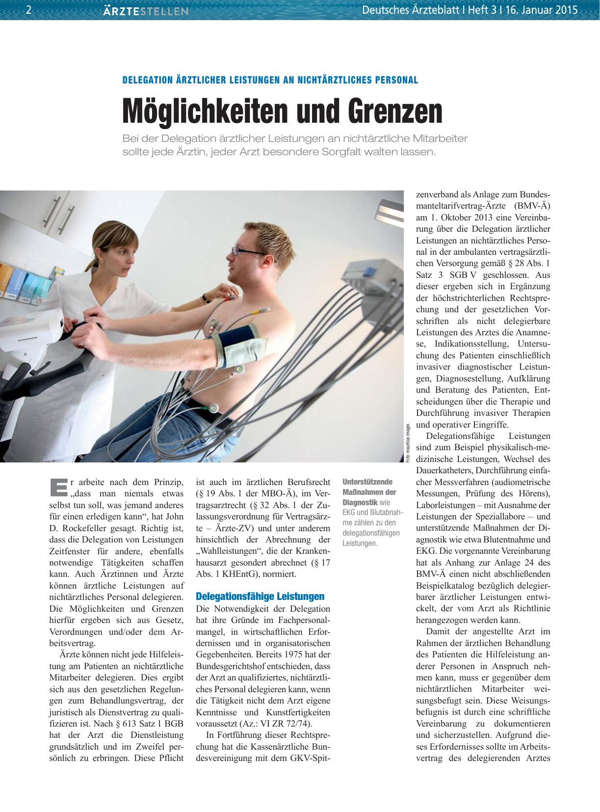 Vorschauseite 1: Delegation ärztlicher Leistungen an nichtärztliches Personal: Möglichkeiten und Grenzen