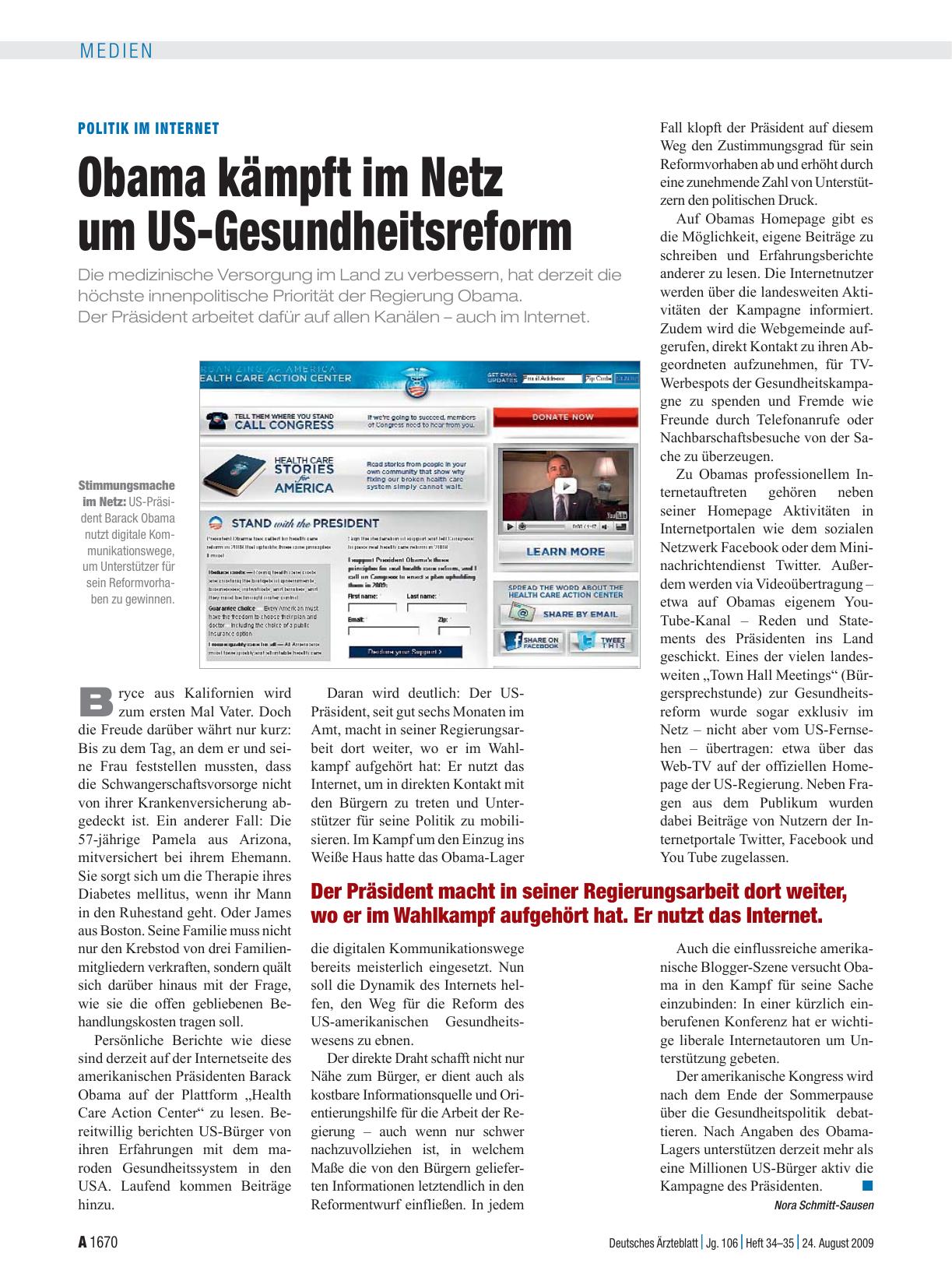 Vorschauseite 1: Politik im Internet: Obama kämpft im Netz um US-Gesundheitsreform