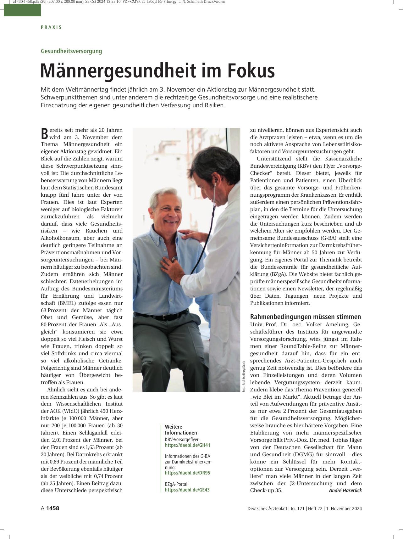 Vorschauseite 1: Gesundheitsversorgung: Männergesundheit im Fokus