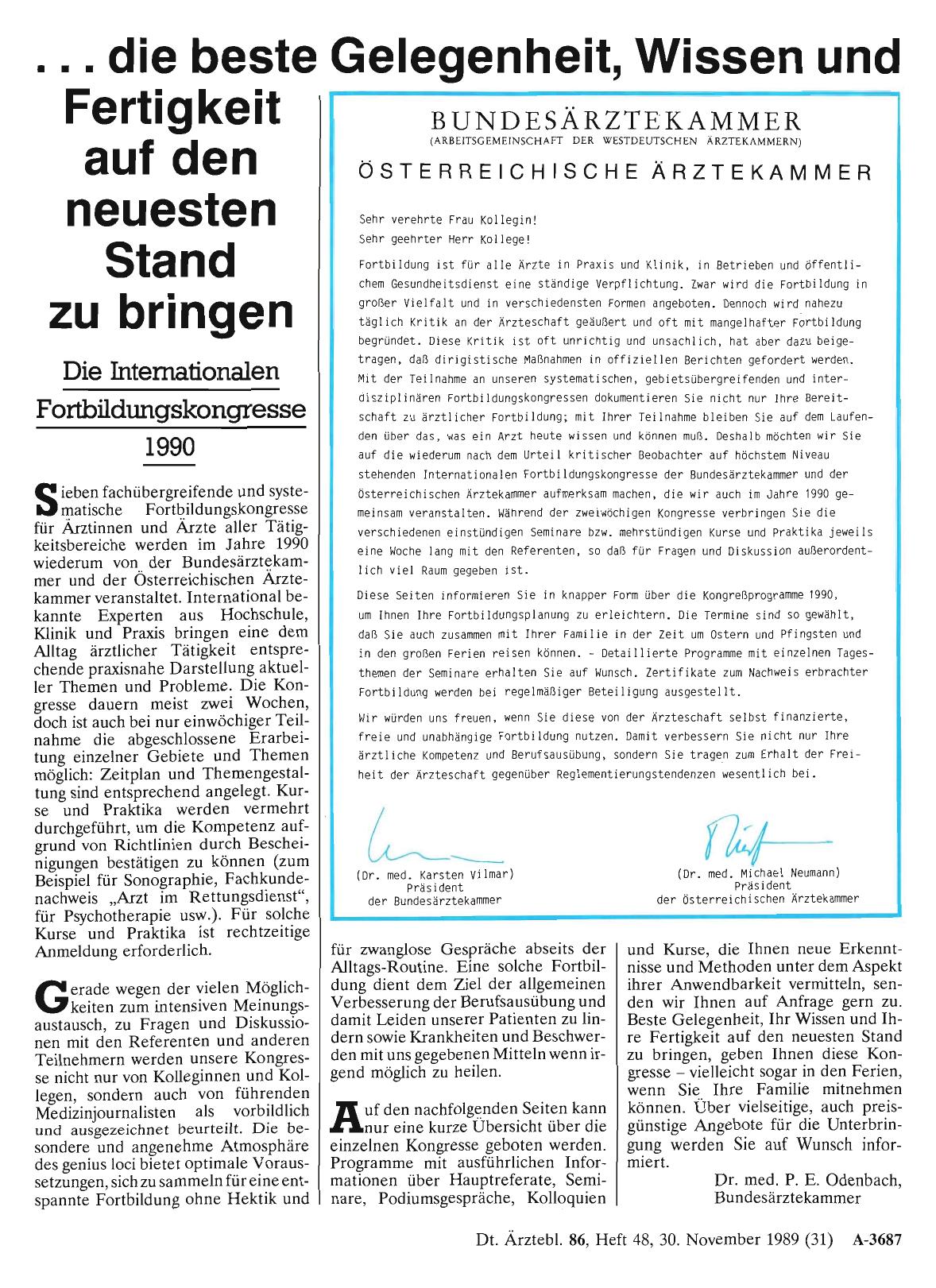 Vorschauseite 1: Die Internationalen Fortbildungskongresse 1990: .. . die beste Gelegenheit, Wissen und Fertigkeit auf den neuesten Stand zu bringen