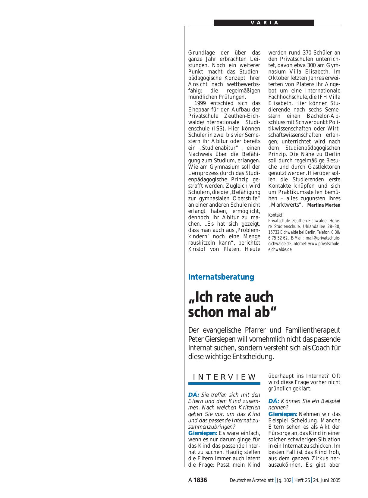 Vorschauseite 1: Internatsberatung: „Ich rate auch schon mal ab“