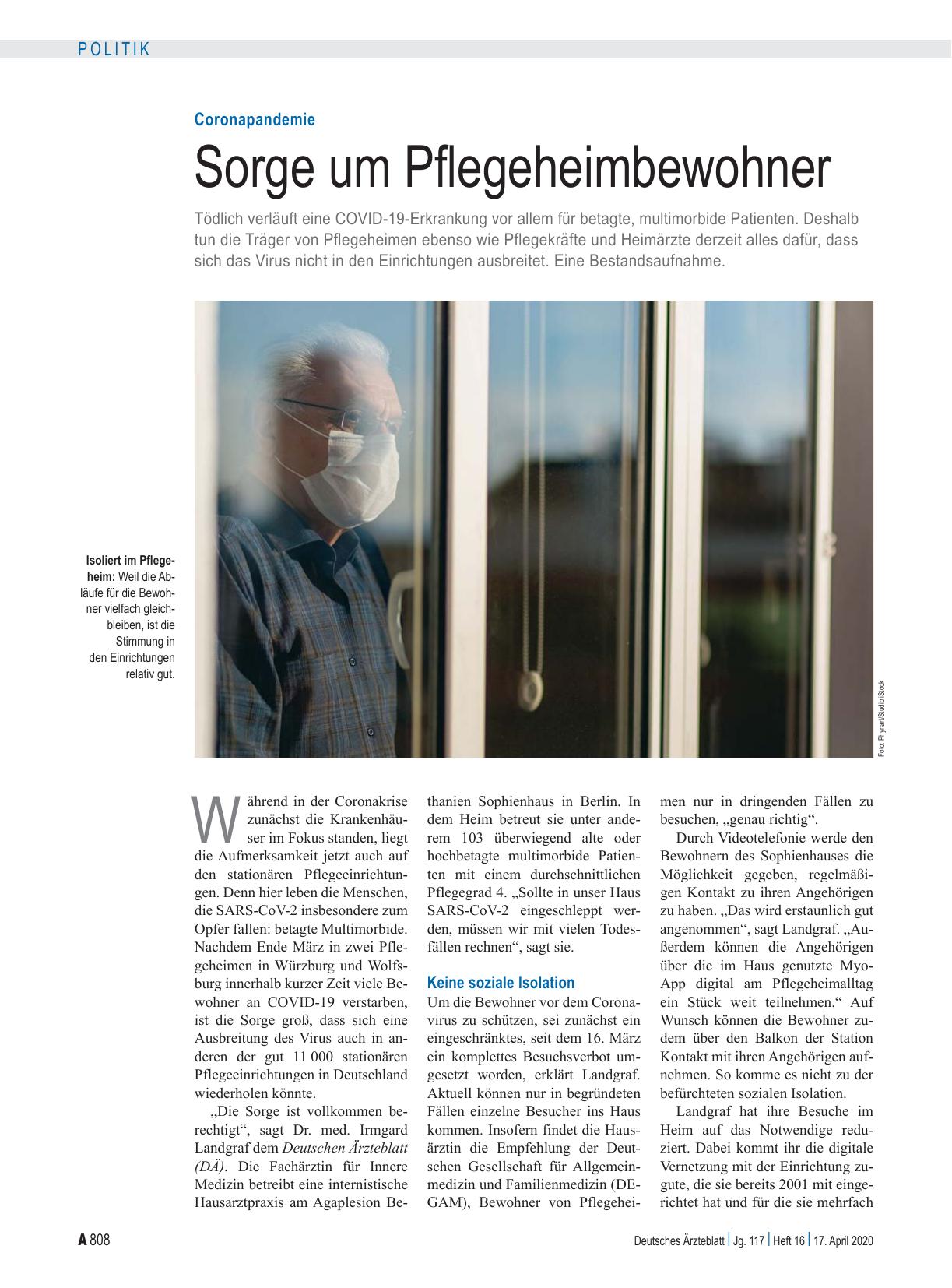 Vorschauseite 1: Coronapandemie: Sorge um Pflegeheimbewohner