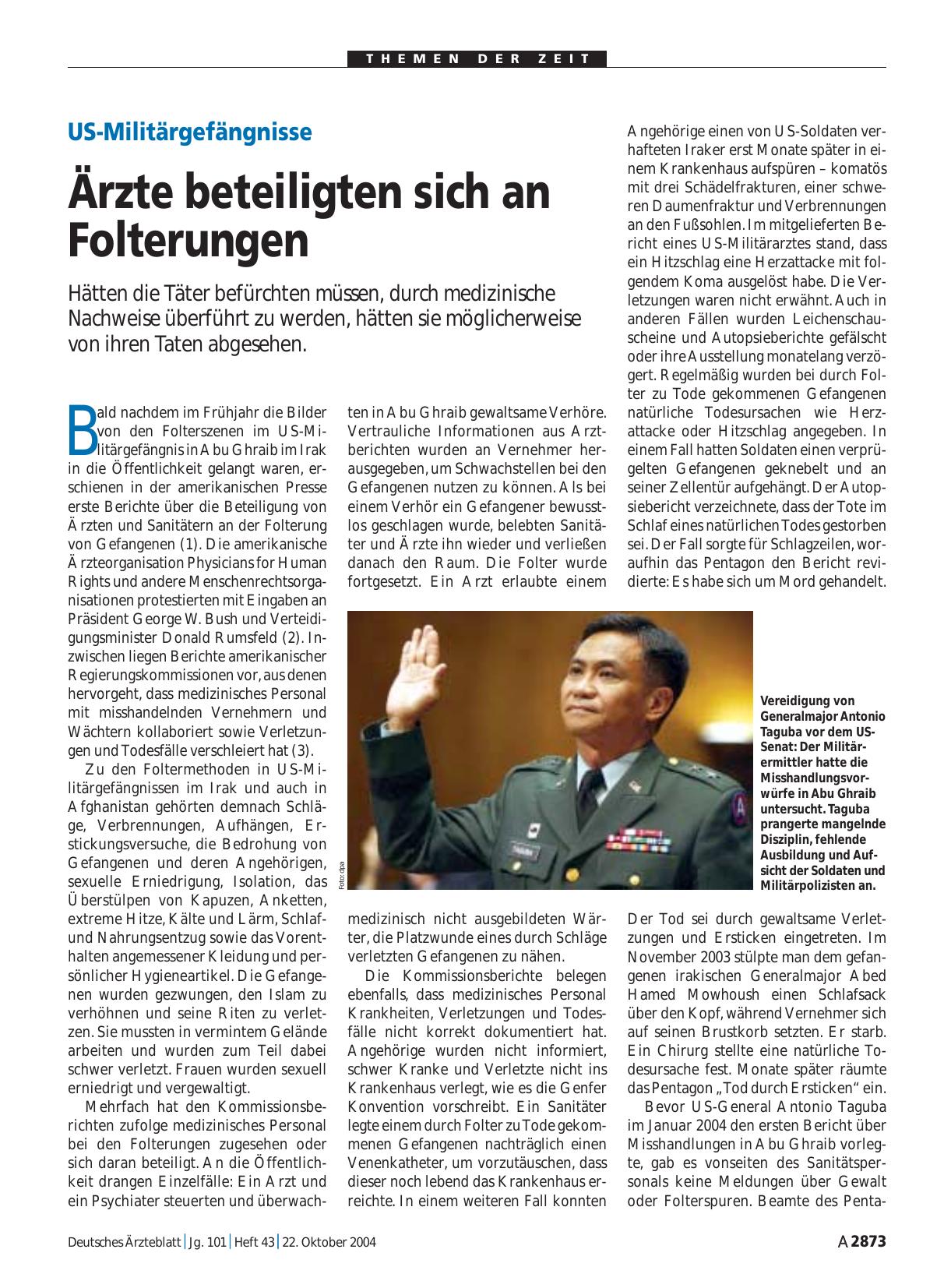 Vorschauseite 1: US-Militärgefängnisse: Ärzte beteiligten sich an Folterungen