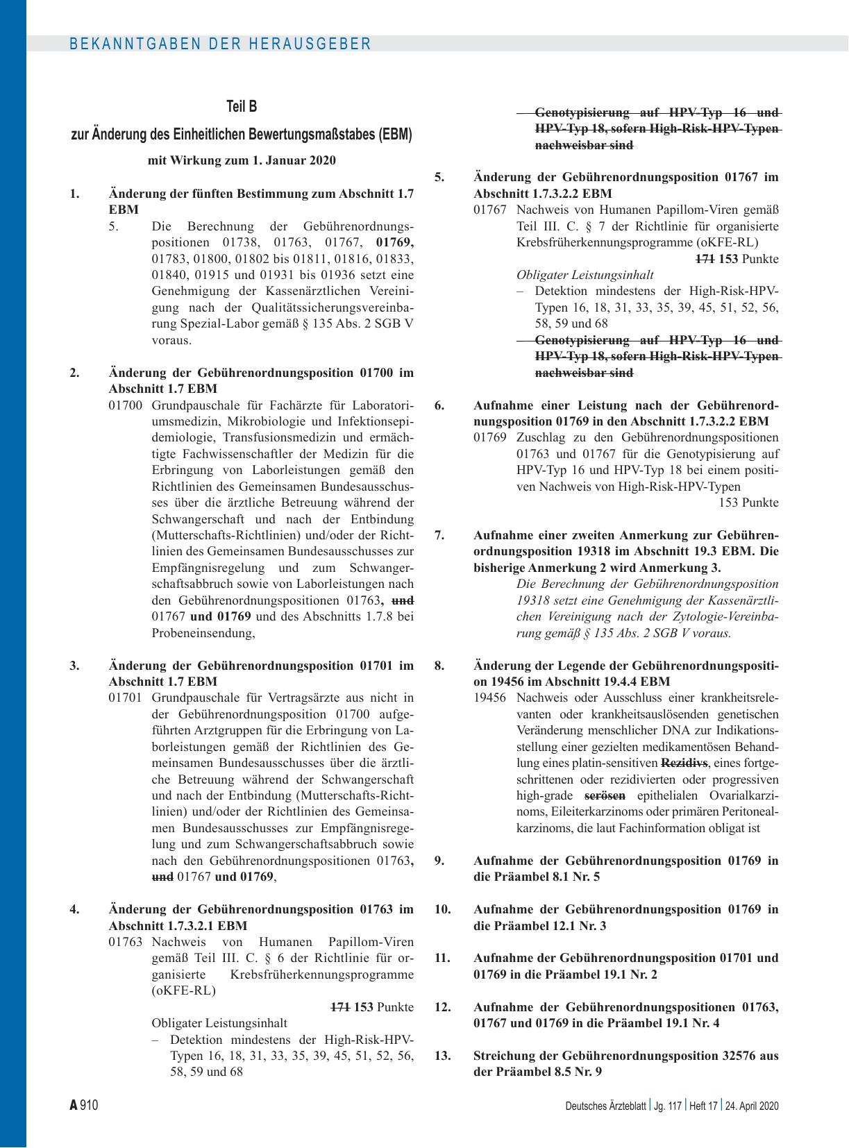 Vorschauseite 4: Beschluss des Bewertungsausschusses nach § 87 Abs. 1 Satz 1 SGB V in seiner 474. Sitzung (schriftliche Beschlussfassung) zur Änderung des Einheitlichen Bewertungsmaßstabes (EBM):…