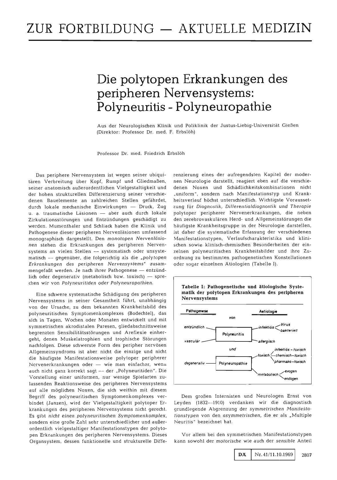 Vorschauseite 1: Die polytopen Erkrankungen des peripheren Nervensystems: Polyneuritis - Polyneuropathie