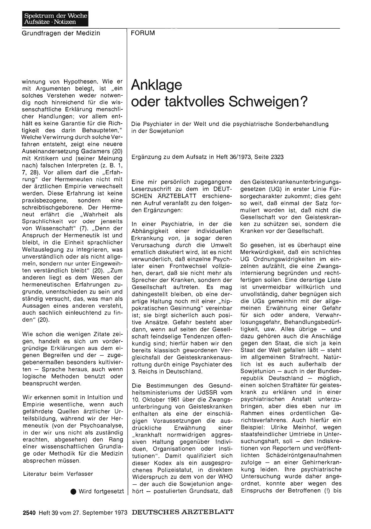 Vorschauseite 1: Anklage oder taktvolles Schweigen?
