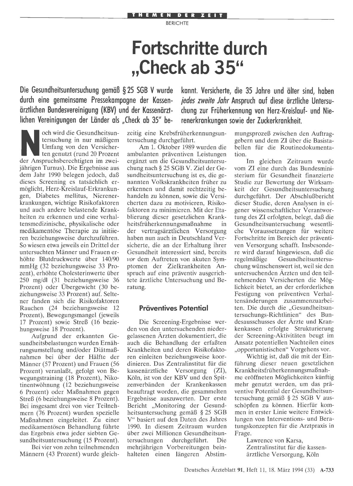 Vorschauseite 1: Fortschritte durch „Check ab 35“