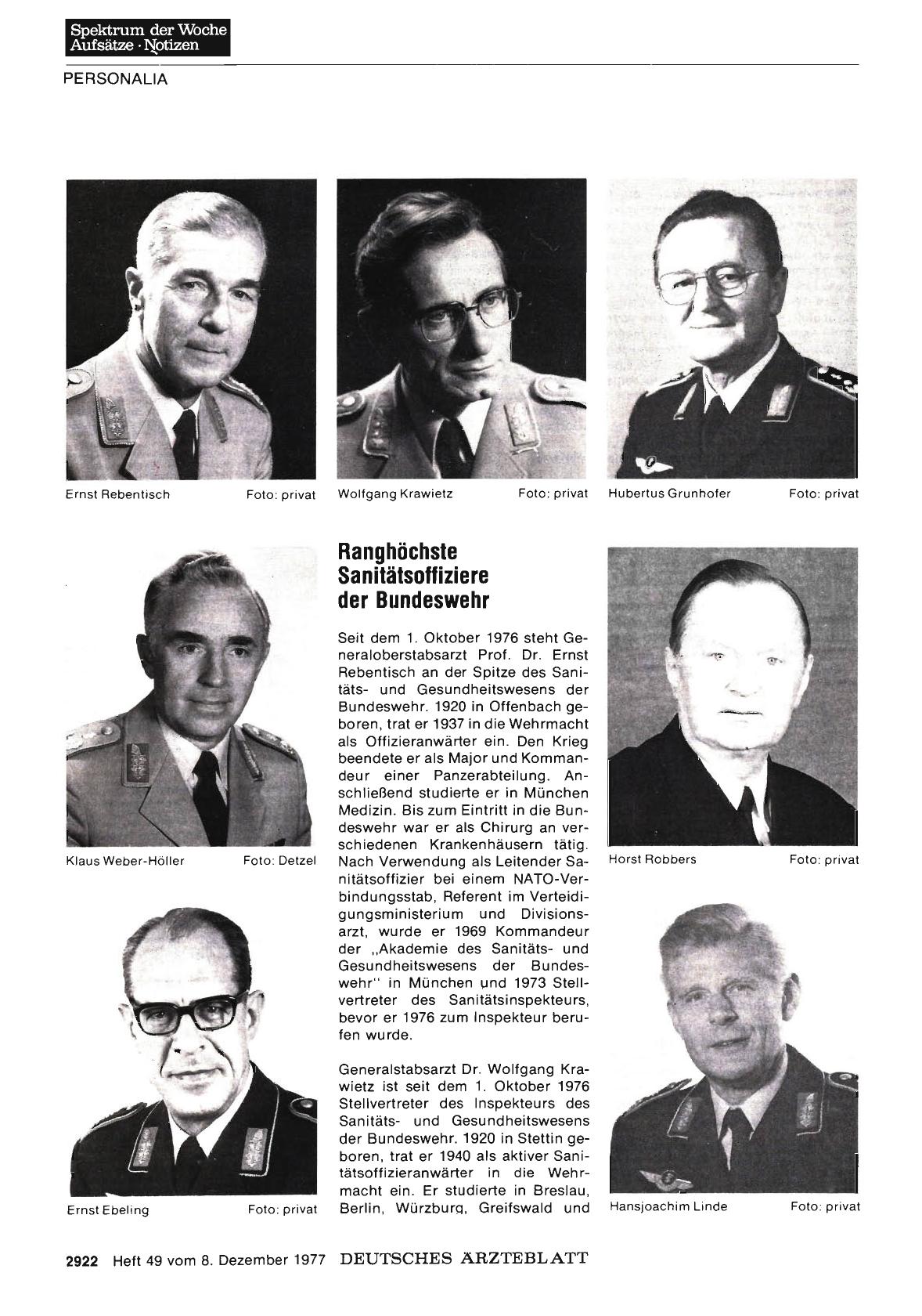 Vorschauseite 1: Ranghöchste Sanitätsoffiziere der Bundeswehr