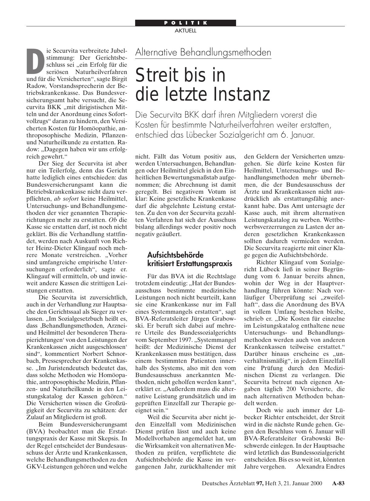 Vorschauseite 1: Alternative Behandlungsmethoden: Streit bis in die letzte Instanz