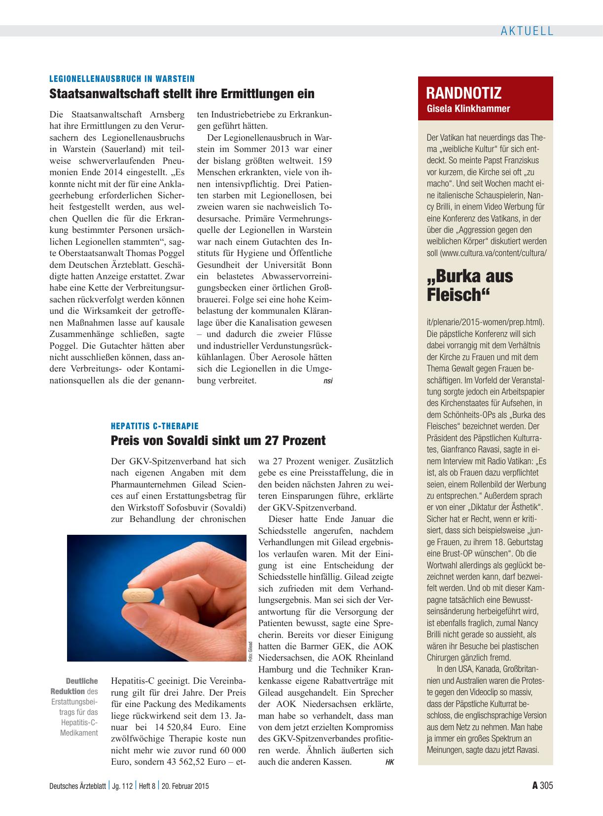 Vorschauseite 1: Hepatitis C-Therapie: Preis von Sovaldi sinkt um 27 Prozent
