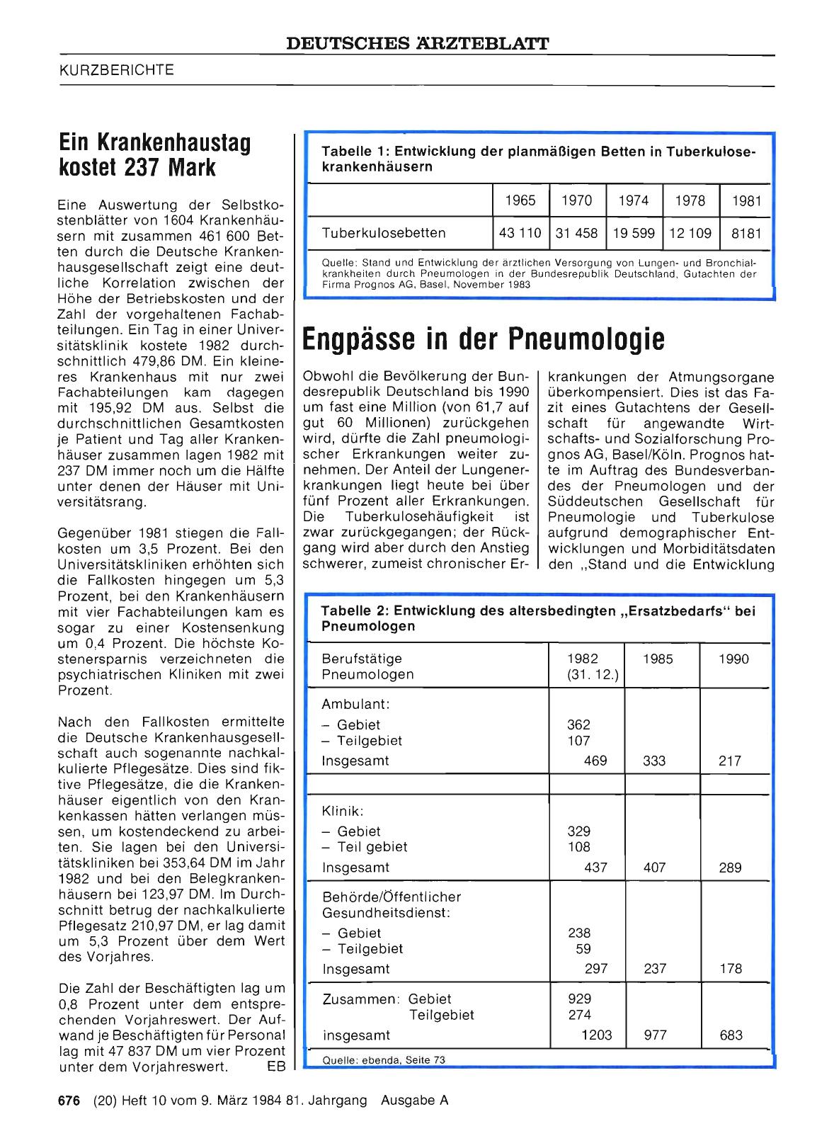 Vorschauseite 1: Ein Krankenhaustag kostet 237 Mark
