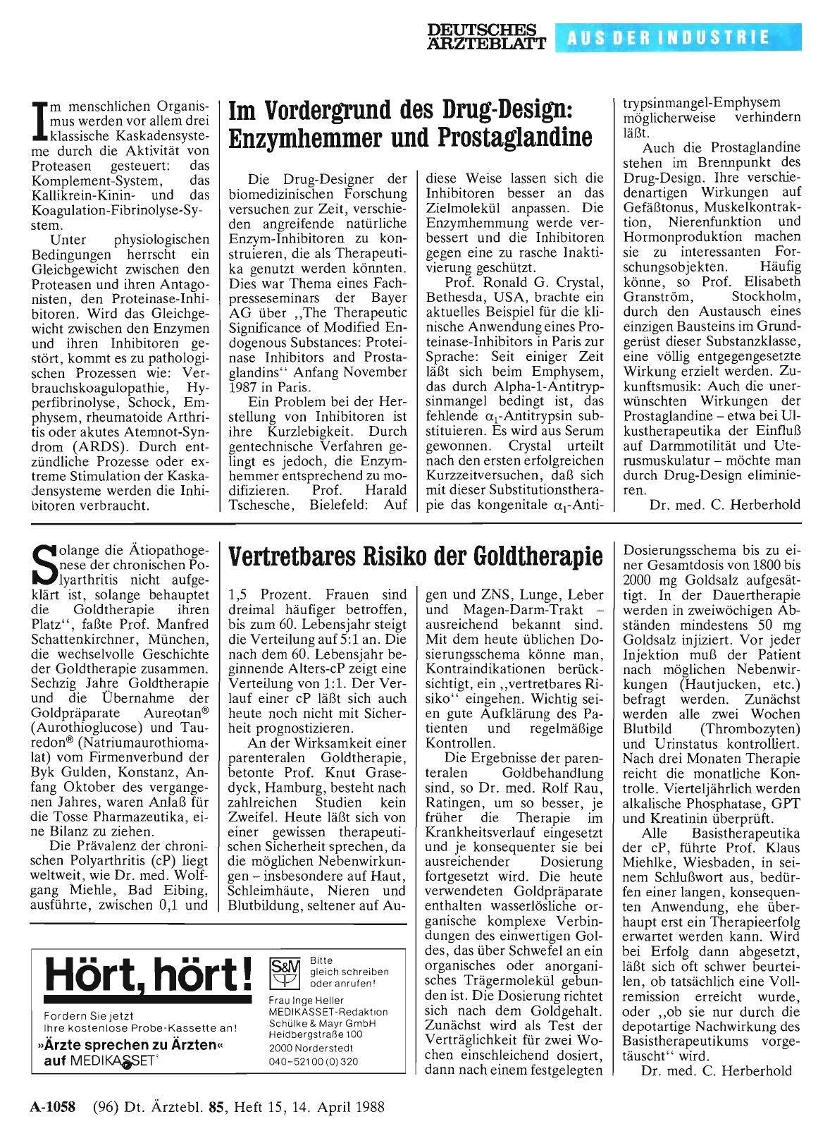 Vorschauseite 1: Vertretbares Risiko der Goldtherapie