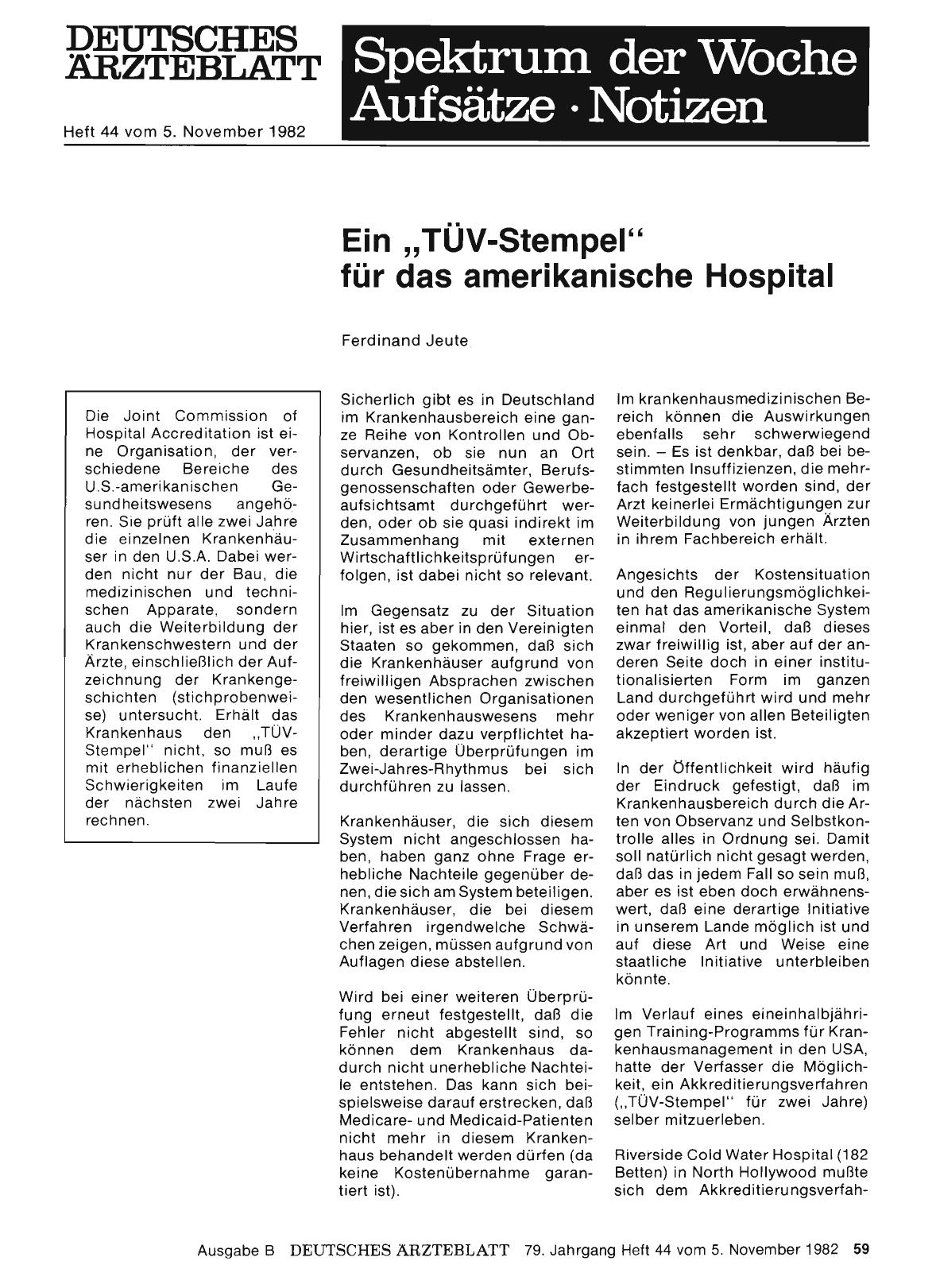 Vorschauseite 1: Ein „TÜV-Stempel“ für das amerikanische Hospital