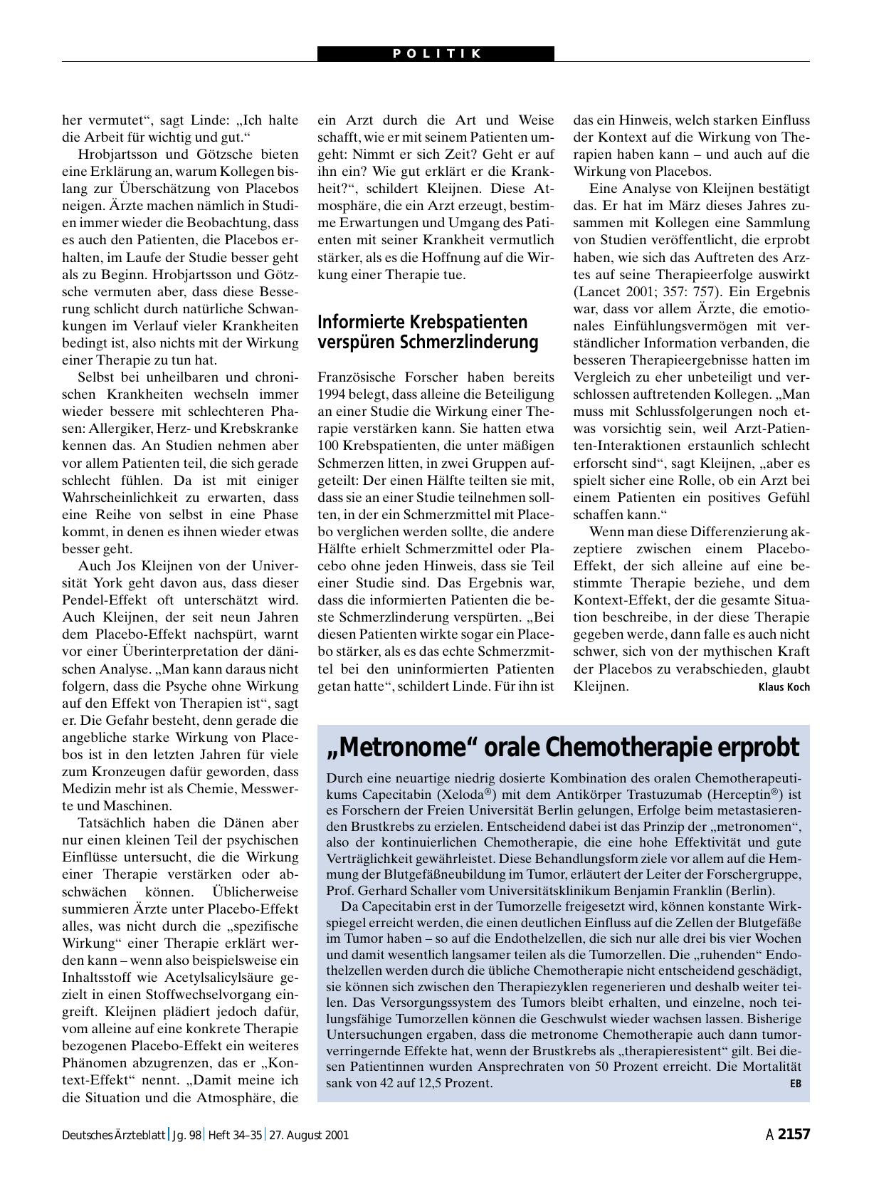 Vorschauseite 1: „Metronome“ orale Chemotherapie erprobt