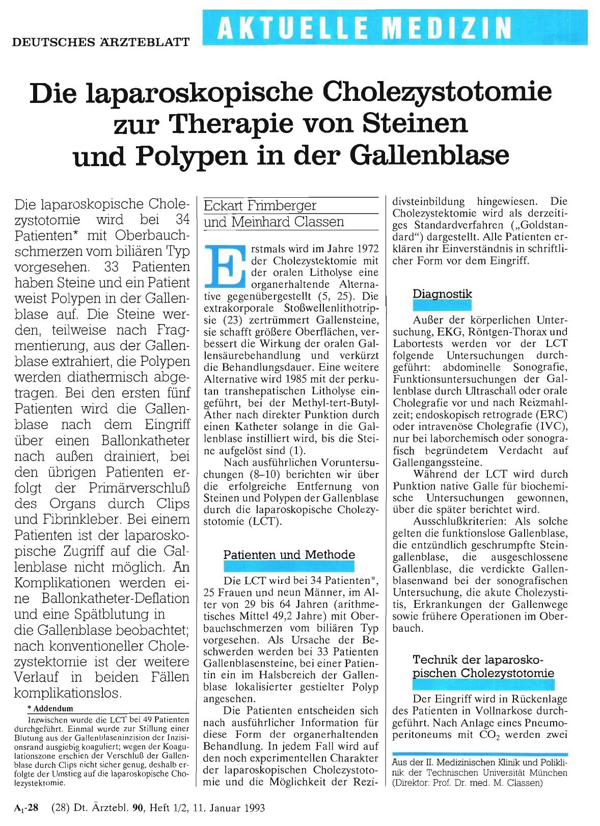 Vorschauseite 1: Die laparoskopische Cholezystotomie zur Therapie von Steinen und Polypen in der Gallenblase