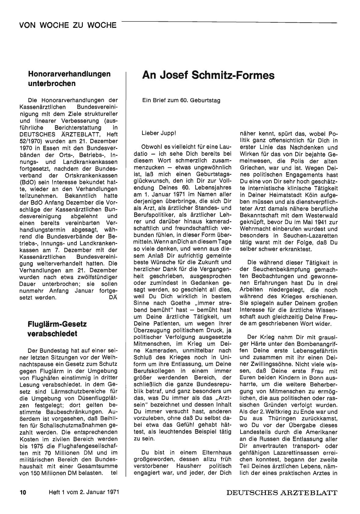 Vorschauseite 1: An Josef Schmitz-Formes: Ein Brief zum 60. Geburtstag