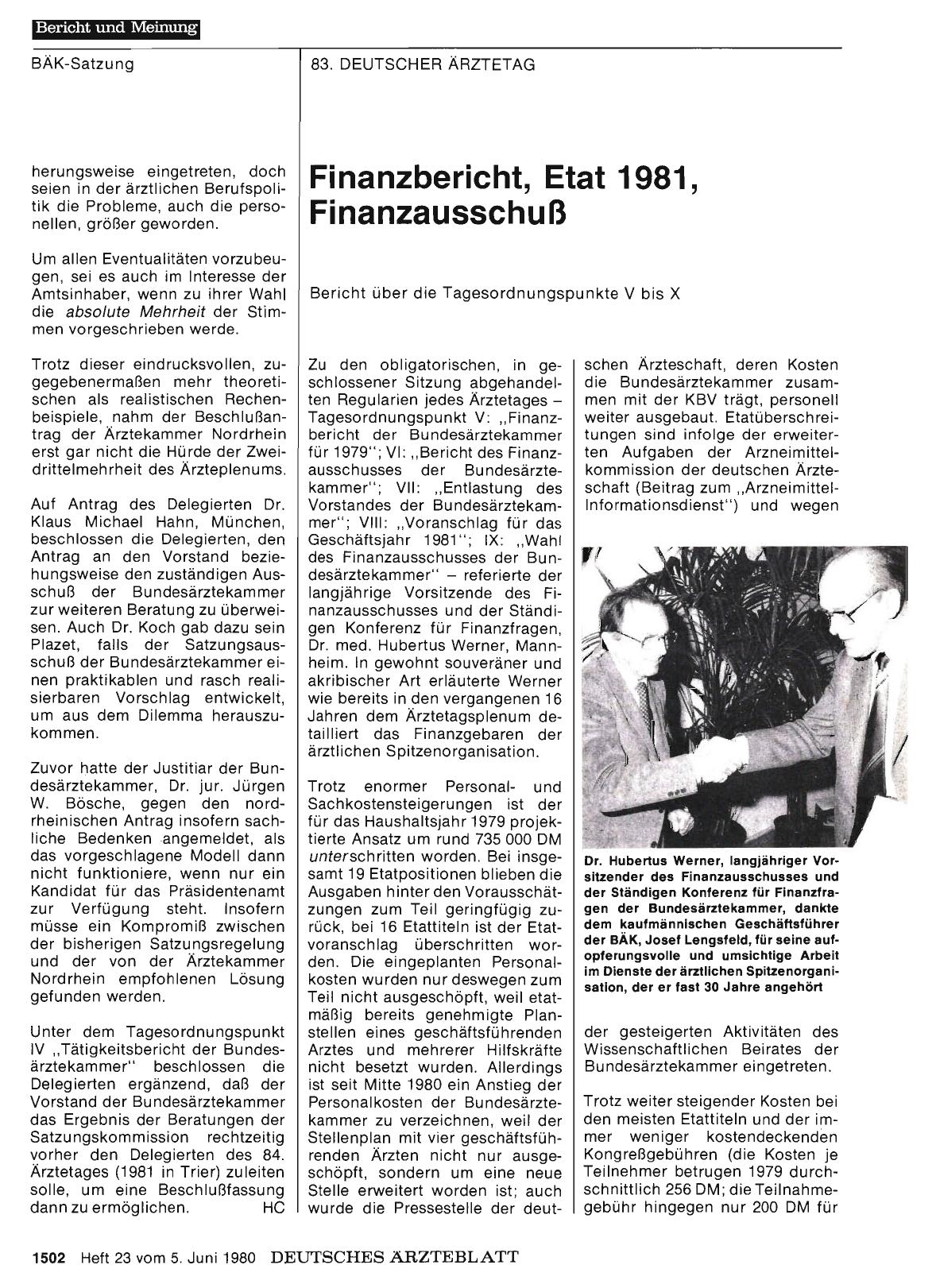 Vorschauseite 1: Finanzbericht, Etat 1981, Finanzausschuß