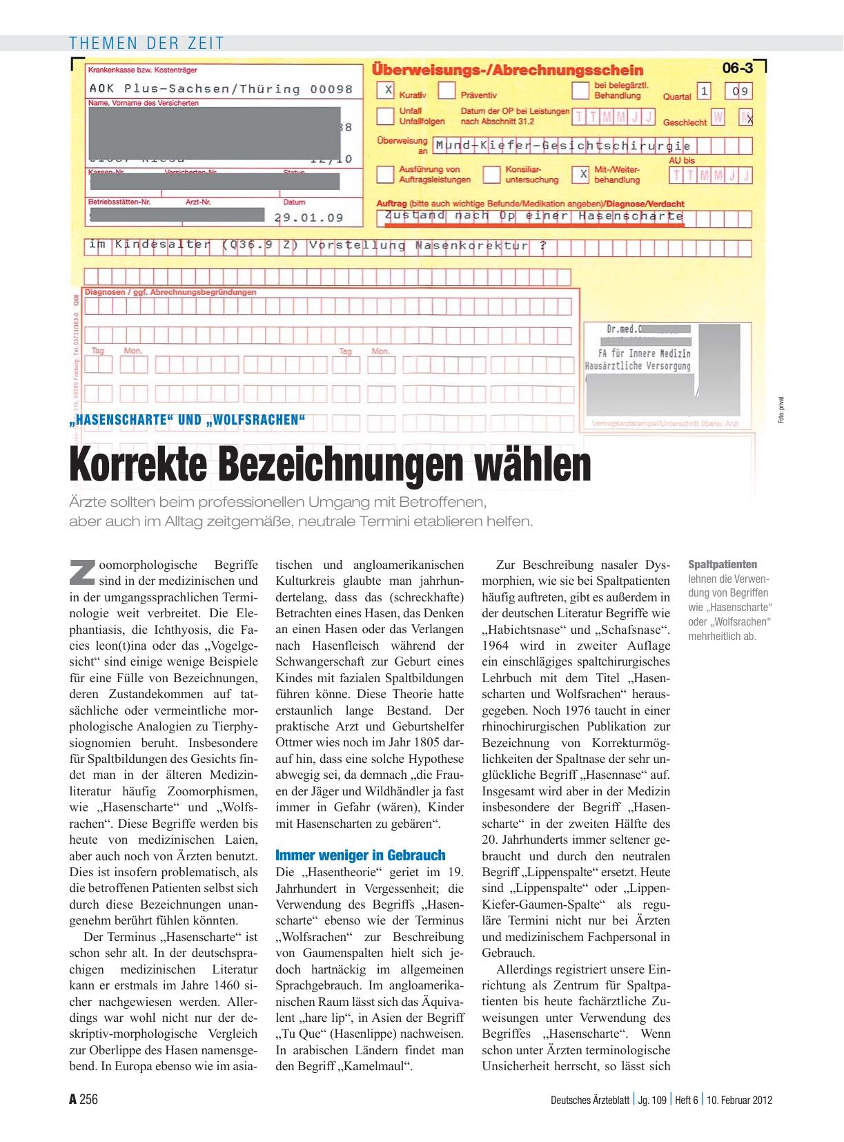 Vorschauseite 1: „Hasenscharte“ und „Wolfsrachen“: Korrekte Bezeichnungen wählen