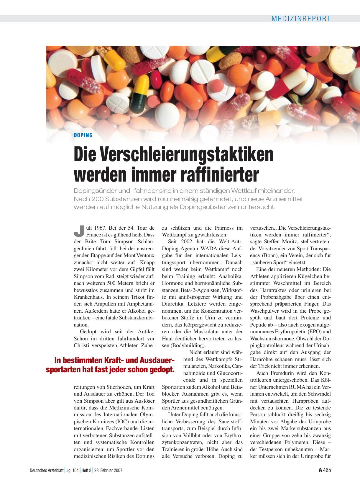 Vorschauseite 1: Doping: Die Verschleierungstaktiken werden immer raffinierter