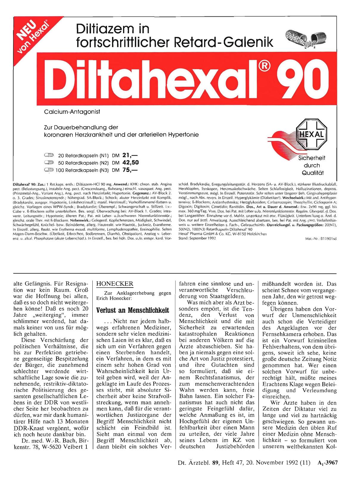 Vorschauseite 1: HONECKER: Verlust an Menschlichkeit