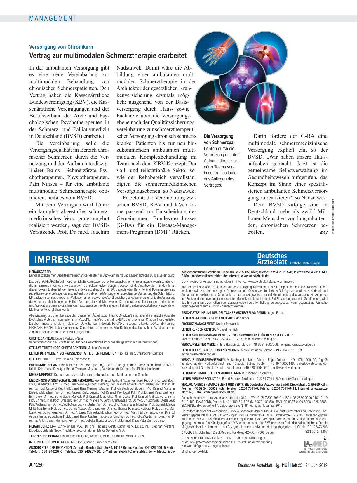 Vorschauseite 1: Versorgung von Chronikern: Vertrag zur multimodalen Schmerztherapie erarbeitet