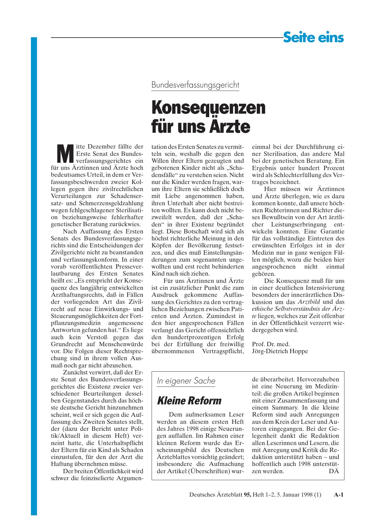 Vorschauseite 1: In eigener Sache: Kleine Reform
