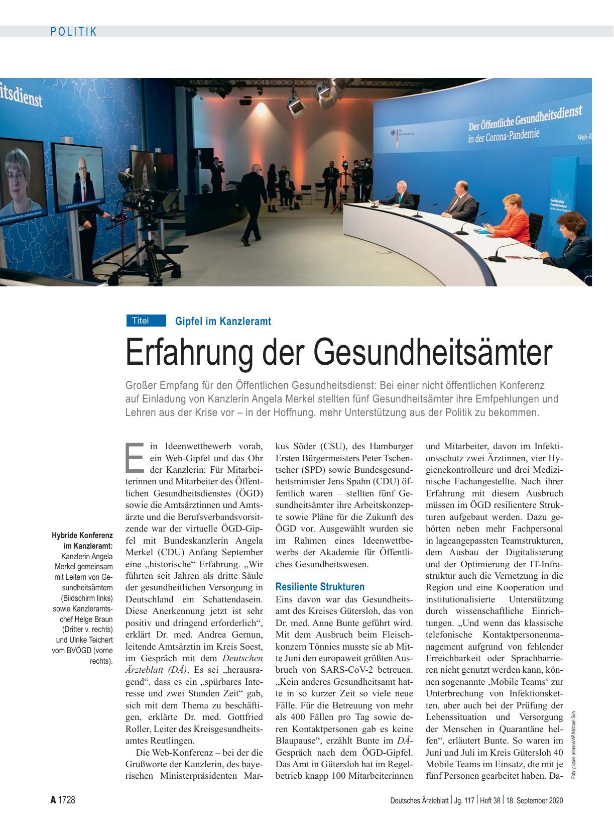 Vorschauseite 1: Gipfel im Kanzleramt: Erfahrung der Gesundheitsämter