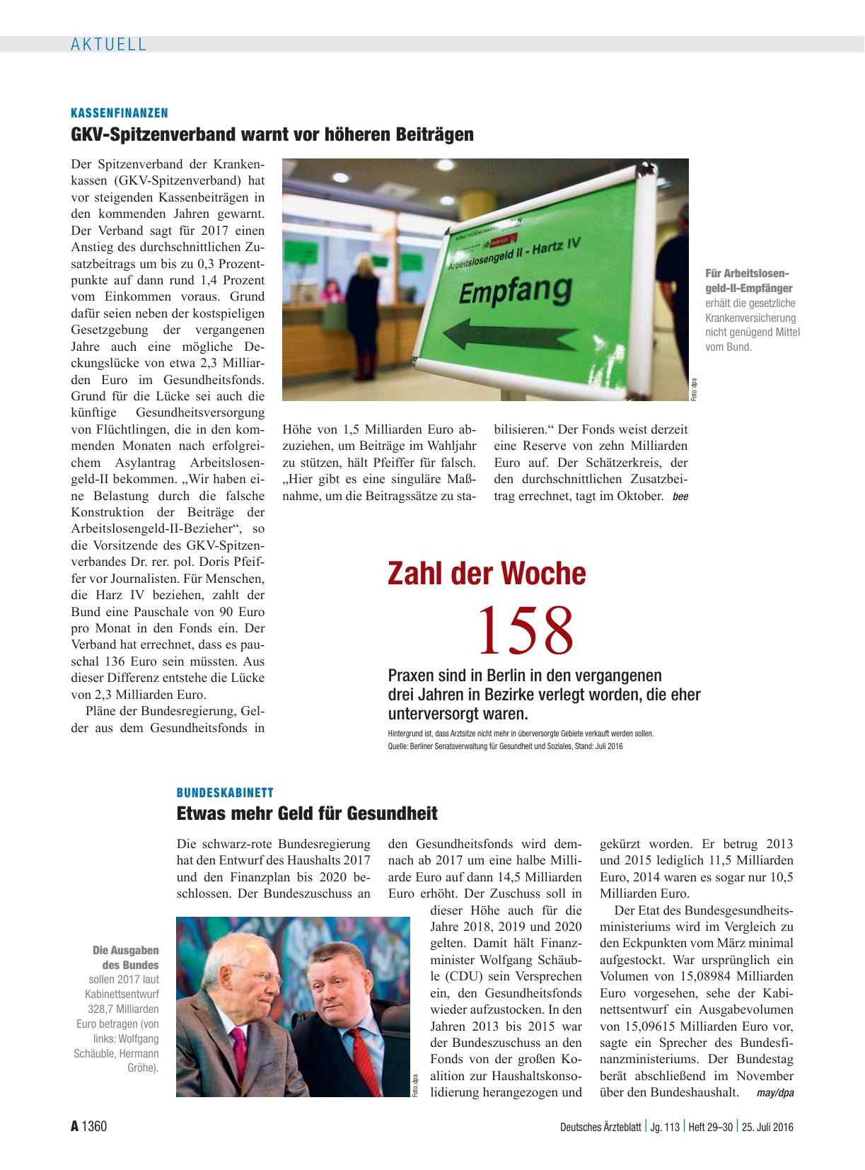 Vorschauseite 1: Bundeskabinett: Etwas mehr Geld für Gesundheit