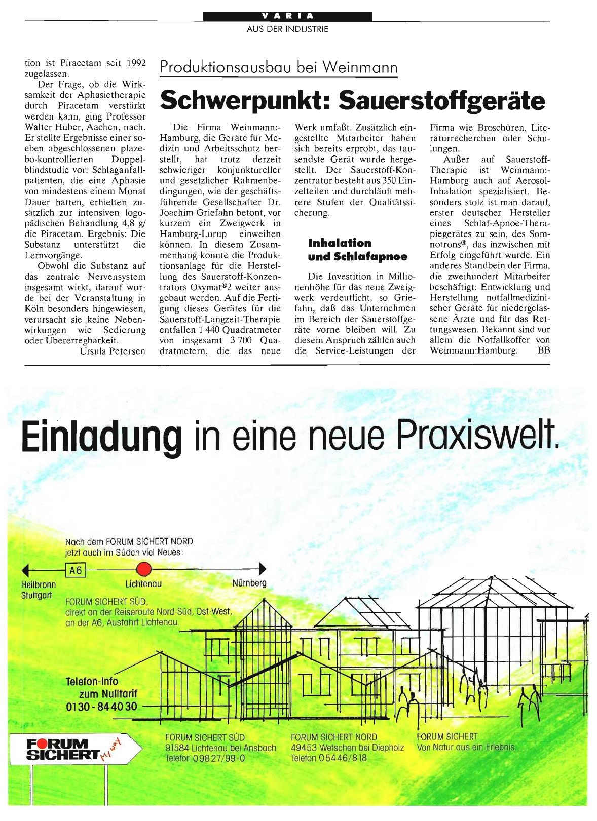 Vorschauseite 1: Produktionsausbau bei Weinmann: Schwerpunkt: Sauerstoffgeräte