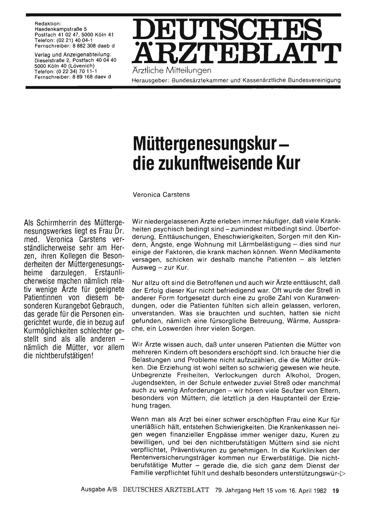 Vorschauseite 1: Müttergenesungskur — die zukunftweisende Kur