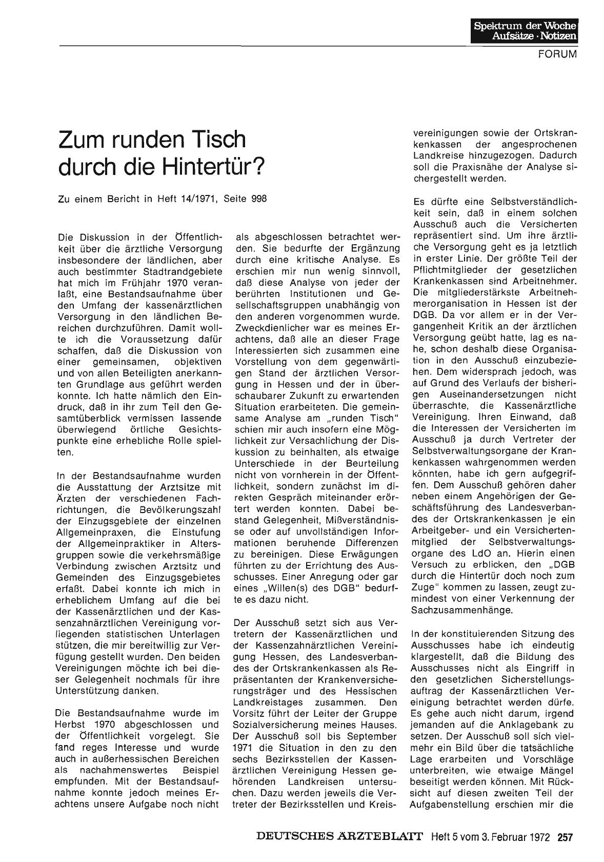 Vorschauseite 1: Zum runden Tisch durch die Hintertür?