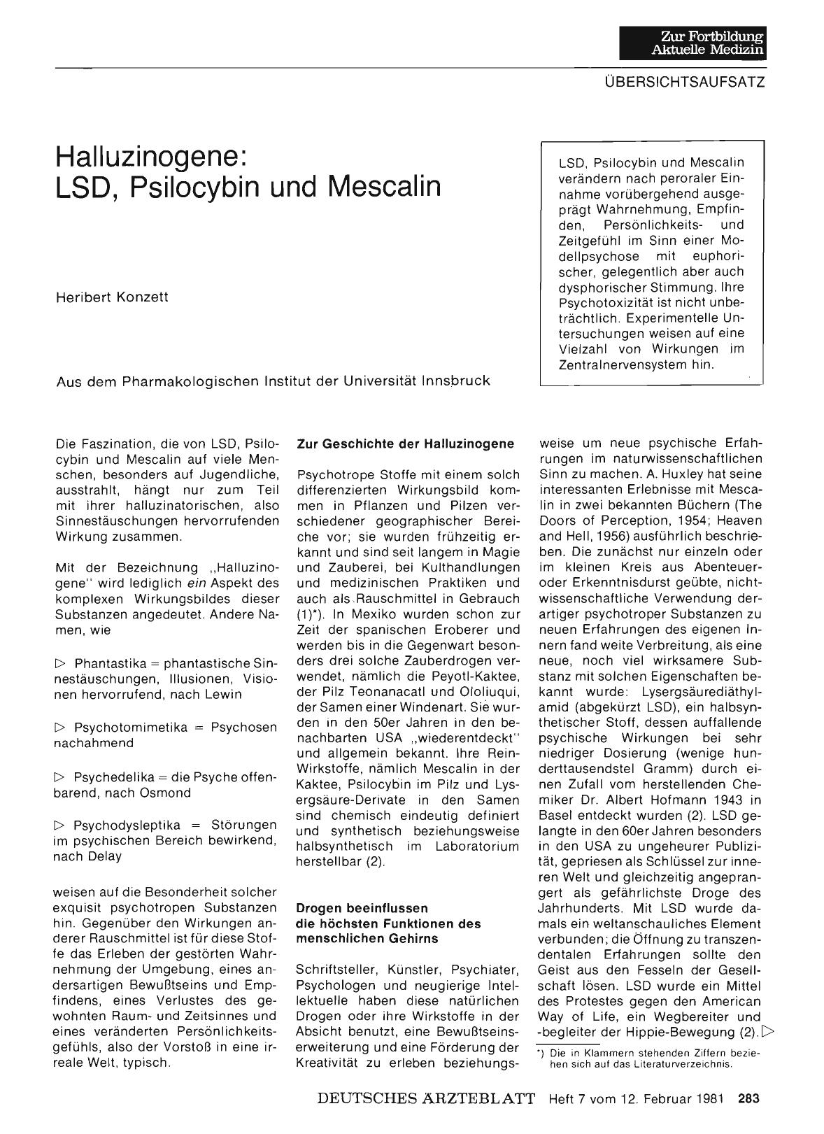 Vorschauseite 1: Halluzinogene: LSD, Psilocybin und Mescalin