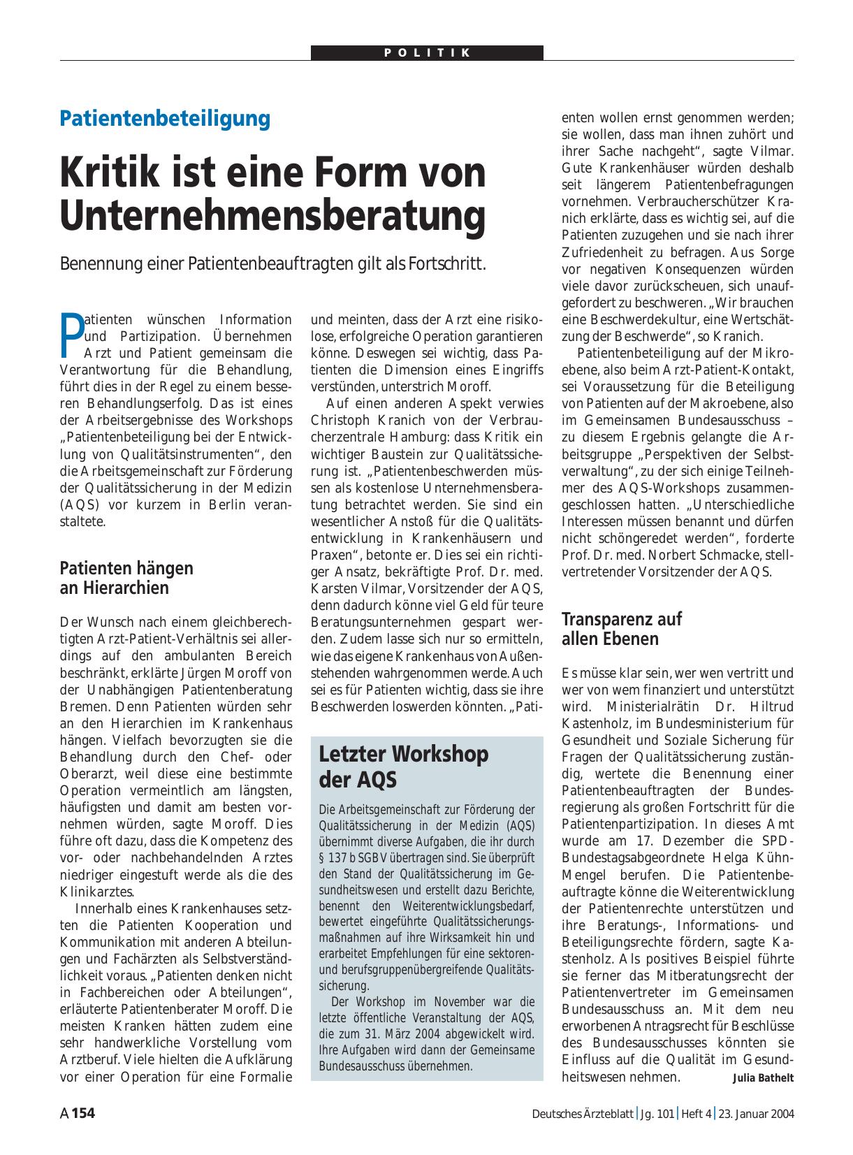 Vorschauseite 1: Letzter Workshop der AQS